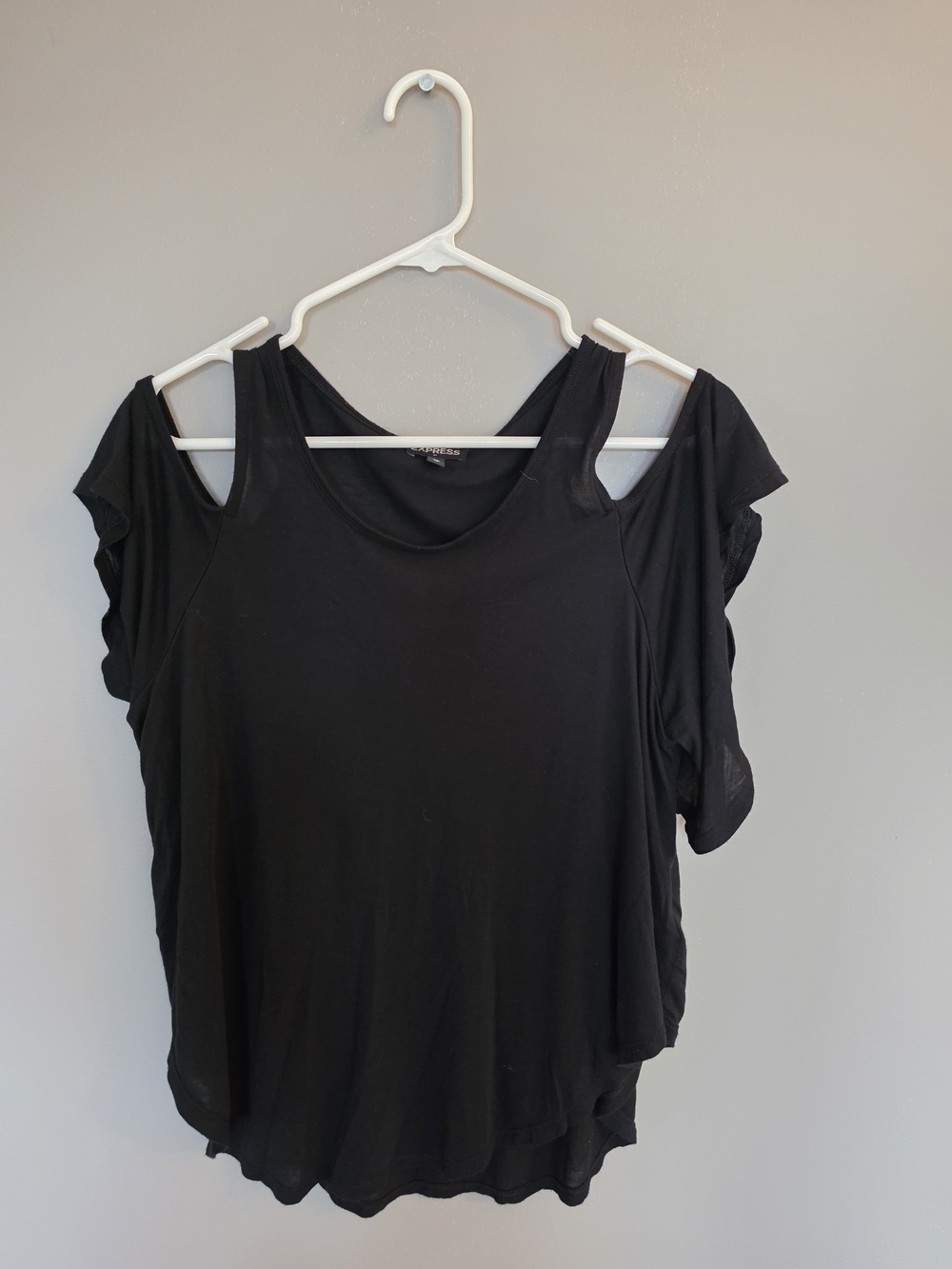 Express Black Ruffle Cold-Shoulder Tank - Picture 2 of 5